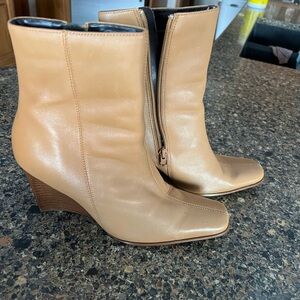 Cool leather booties. Wedge heel square toe!